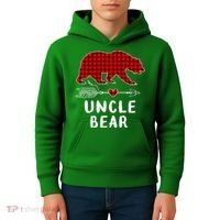 Uncle Bear Christmas Pajama Red Plaid Buffalo Xmas Kids Hoodie thumb 4