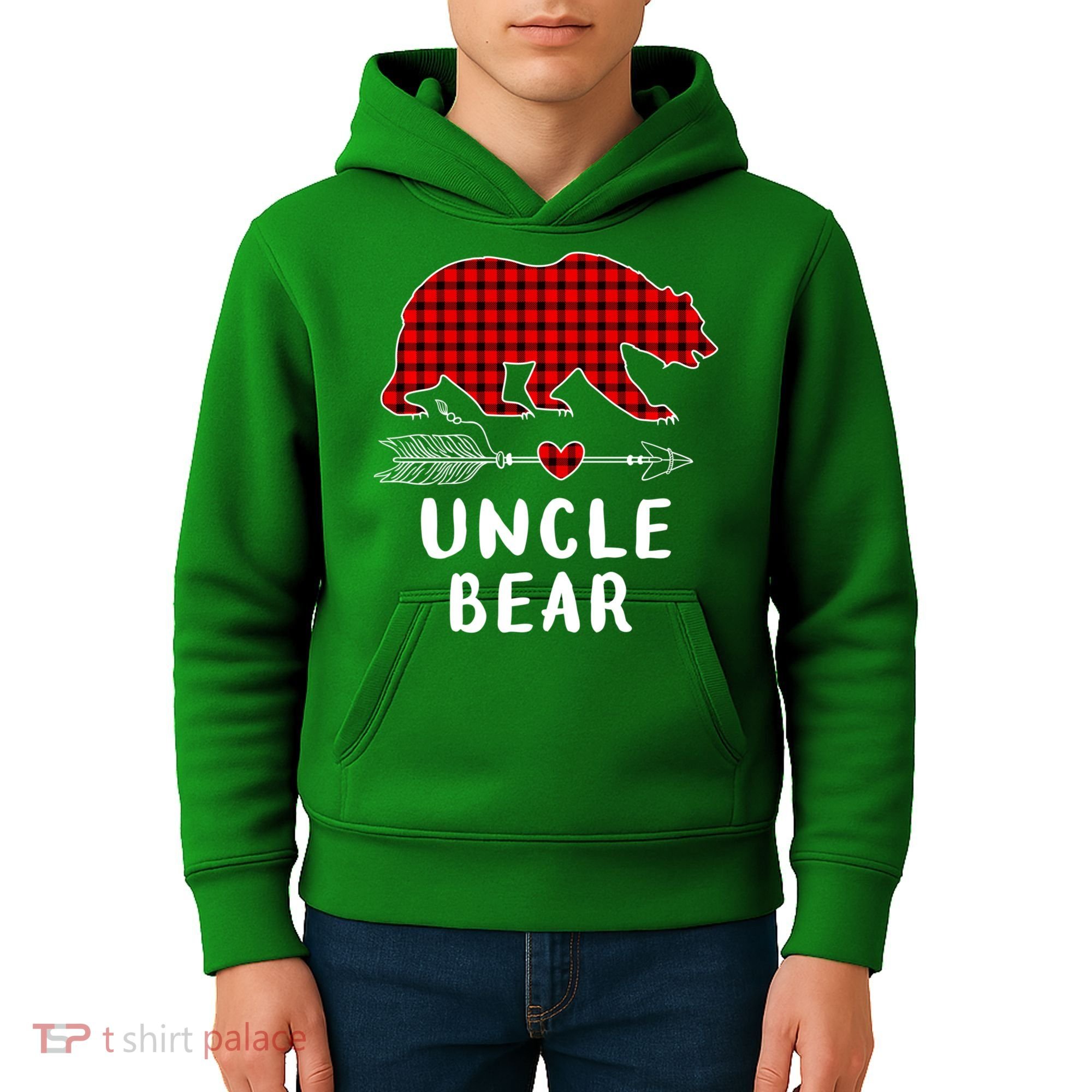 Uncle Bear Christmas Pajama Red Plaid Buffalo Xmas Kids Hoodie