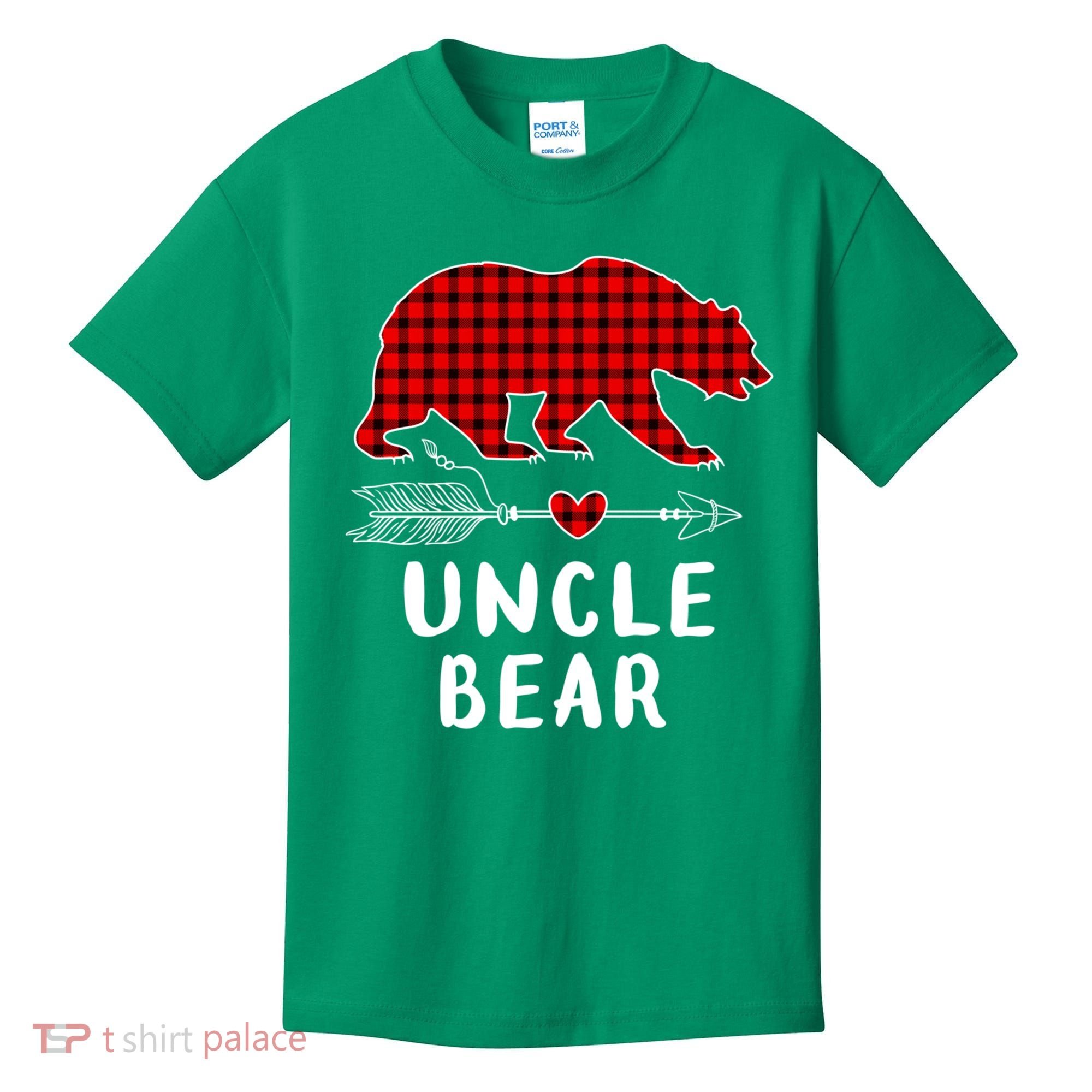 Uncle Bear Christmas Pajama Red Plaid Buffalo Xmas Kids T-Shirt