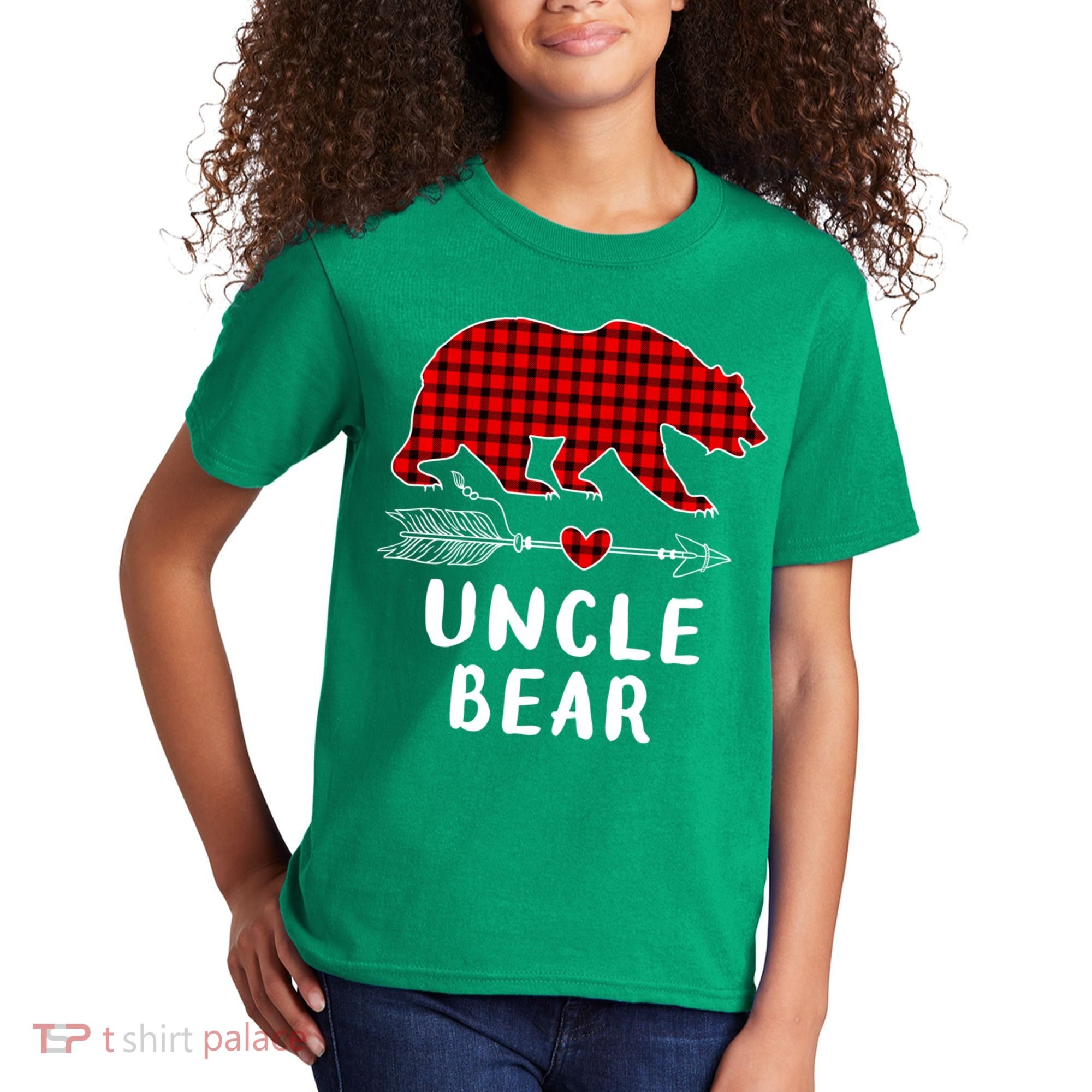 Uncle Bear Christmas Pajama Red Plaid Buffalo Xmas Kids T-Shirt