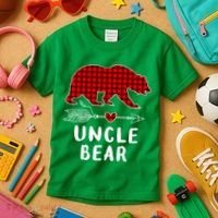 Uncle Bear Christmas Pajama Red Plaid Buffalo Xmas Kids T-Shirt thumb 3