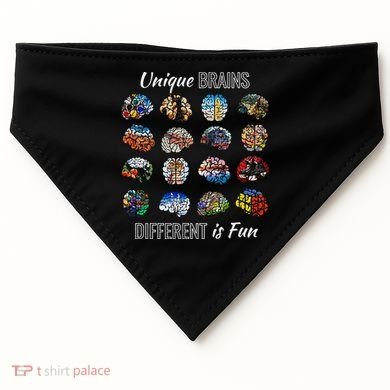Unique Brains Different Is Fun. Neurodiversity USA-Made Doggie Bandana
