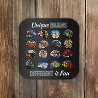 Unique Brains Different Is Fun. Neurodiversity Coaster thumb 0