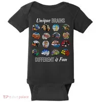 Unique Brains Different Is Fun. Neurodiversity Baby Bodysuit thumb 0