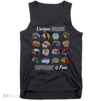 Unique Brains Different Is Fun. Neurodiversity Tank Top thumb 0