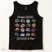 Unique Brains Different Is Fun. Neurodiversity Tank Top thumb 2