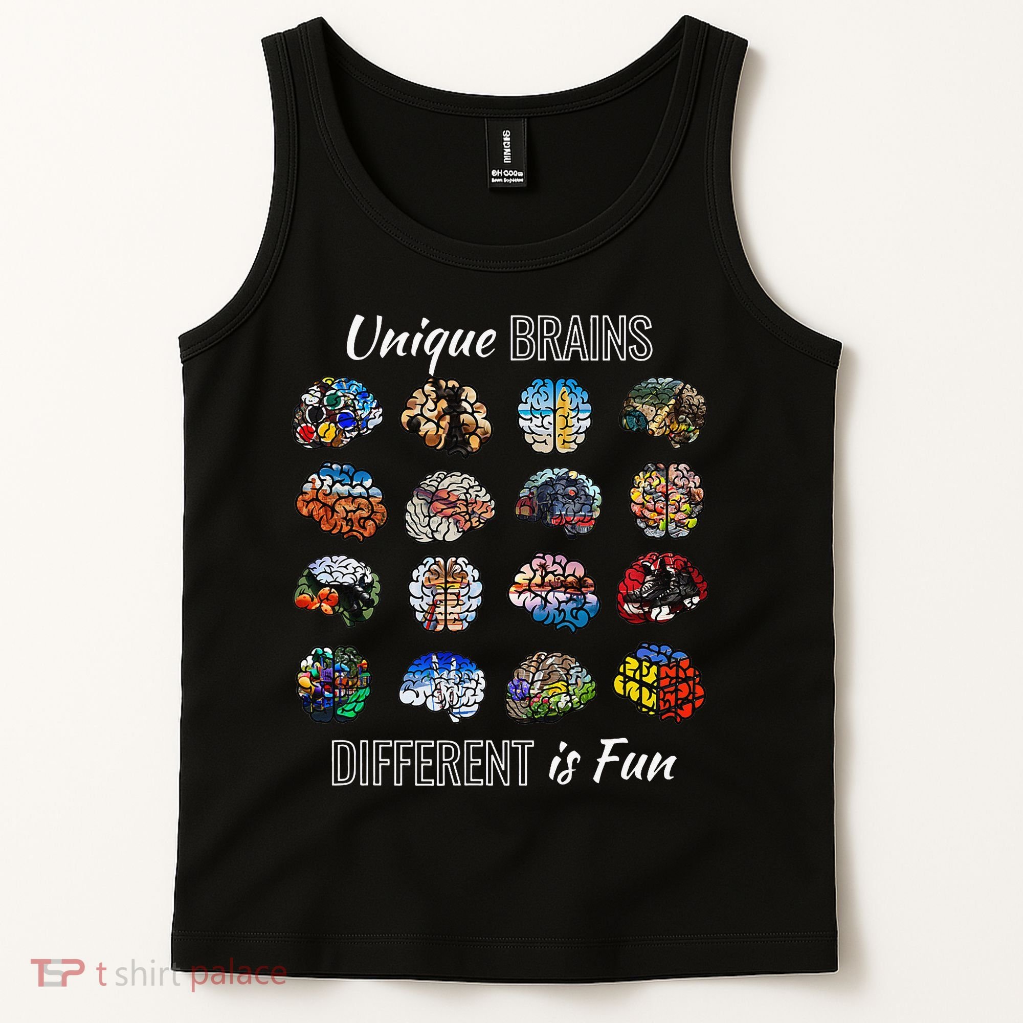 Unique Brains Different Is Fun. Neurodiversity Tank Top
