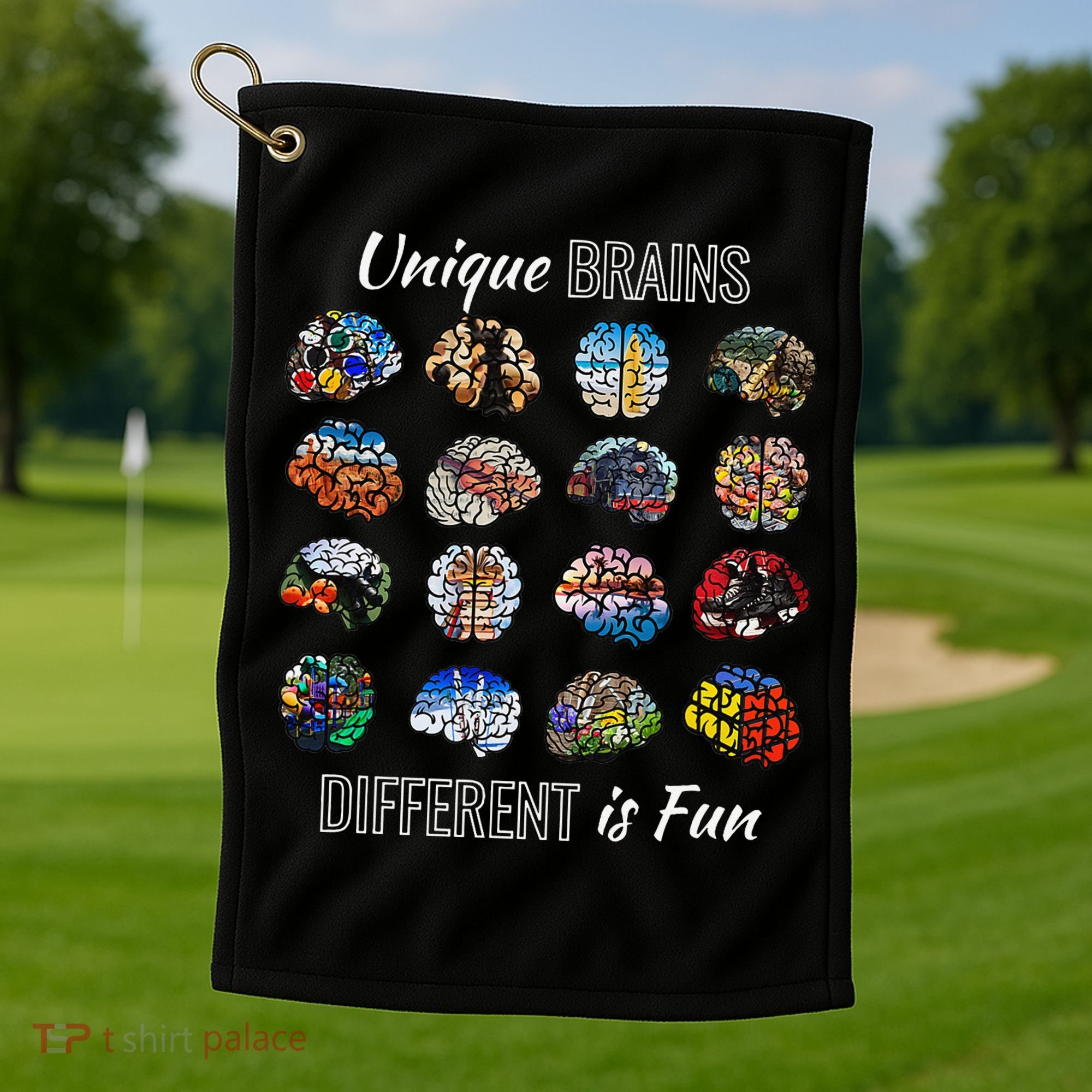 Unique Brains Different Is Fun. Neurodiversity Golf Towel
