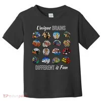 Unique Brains Different Is Fun. Neurodiversity Toddler T-Shirt thumb 0