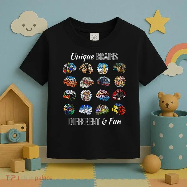 Unique Brains Different Is Fun. Neurodiversity Toddler T-Shirt