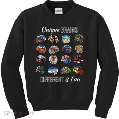 Unique Brains Different Is Fun. Neurodiversity Kids Sweatshirt