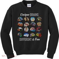 Unique Brains Different Is Fun. Neurodiversity Kids Sweatshirt thumb 0