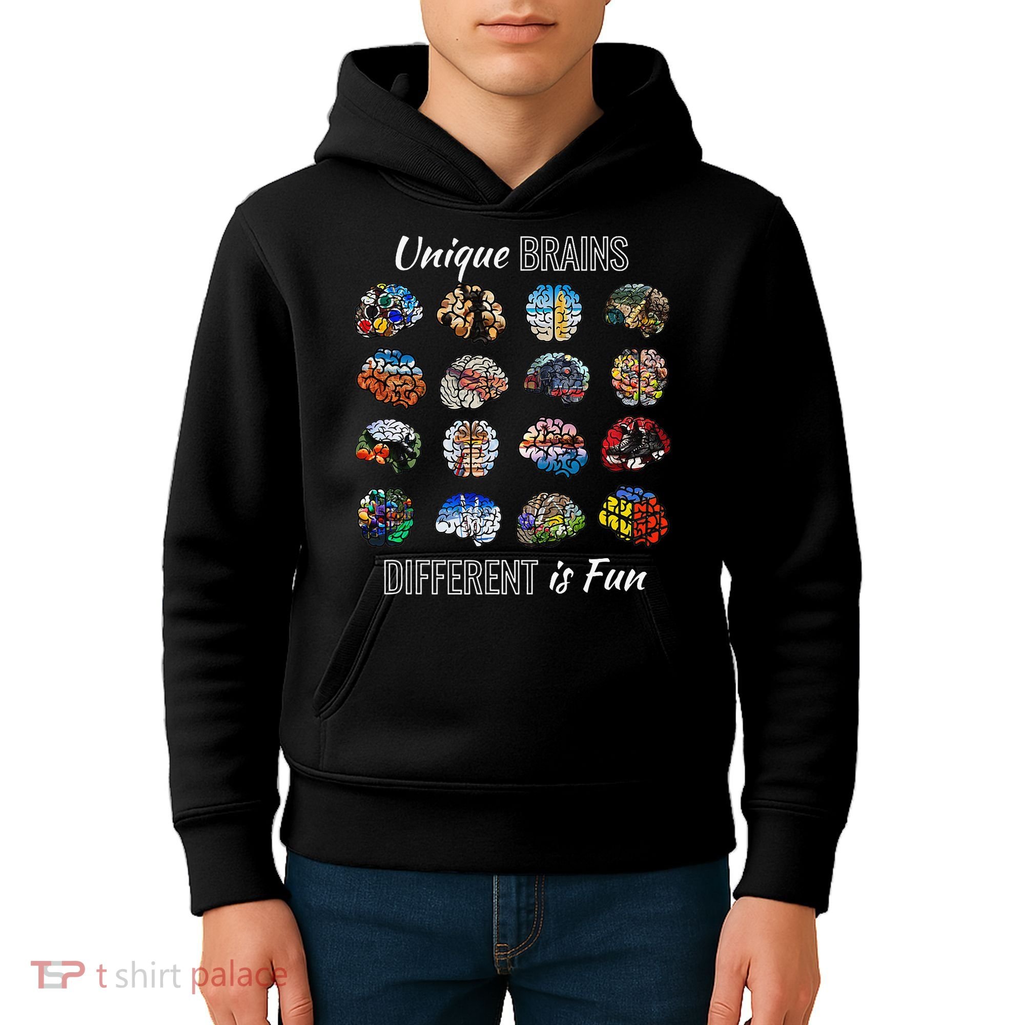 Unique Brains Different Is Fun. Neurodiversity Kids Hoodie