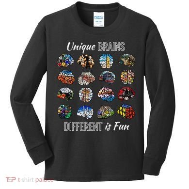 Unique Brains Different Is Fun. Neurodiversity Kids Long Sleeve Shirt
