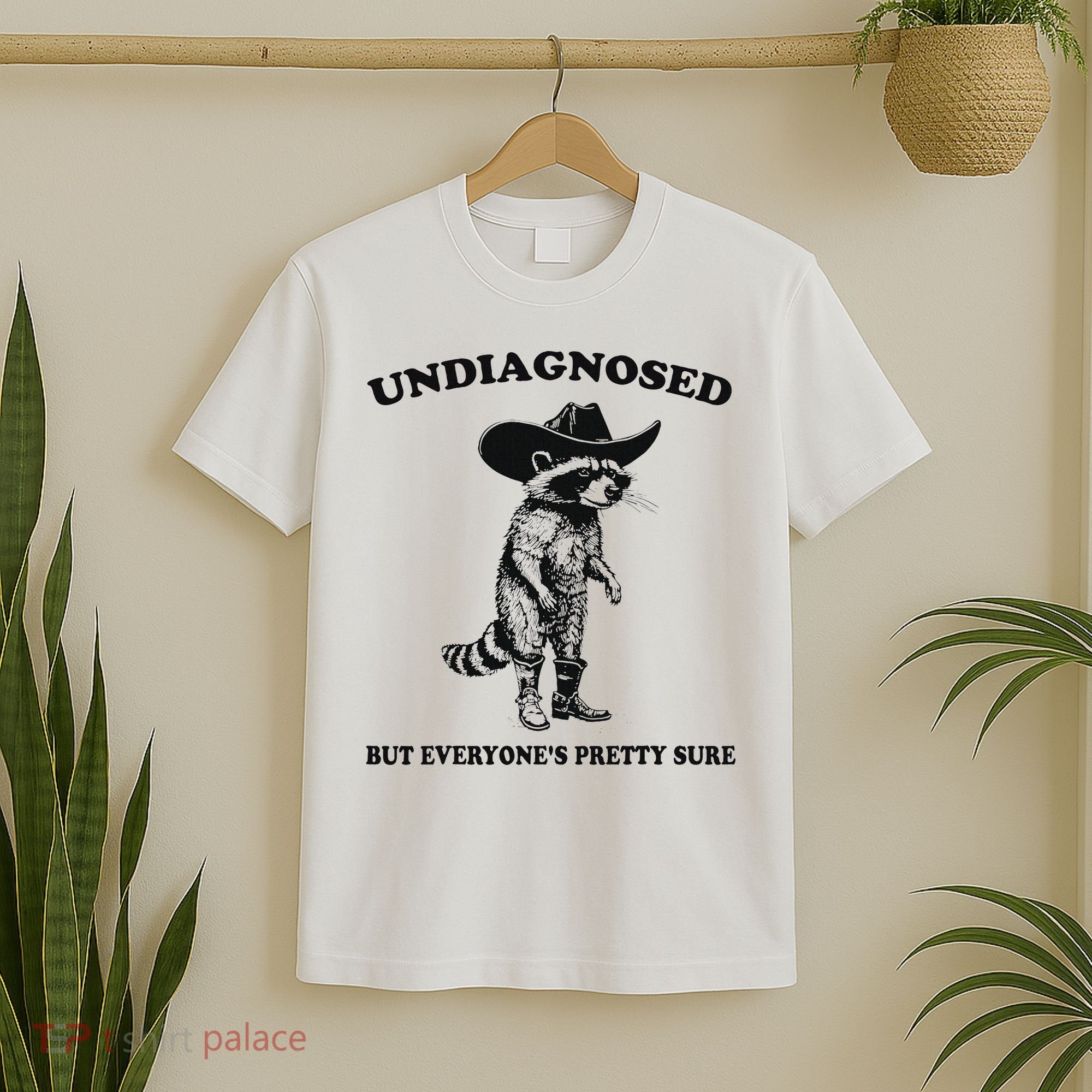 Undiagnosed But EveryoneS Pretty Sure Funny Cowboy Raccoon T-Shirt
