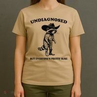 Undiagnosed But EveryoneS Pretty Sure Funny Cowboy Raccoon Gift T-Shirt thumb 4