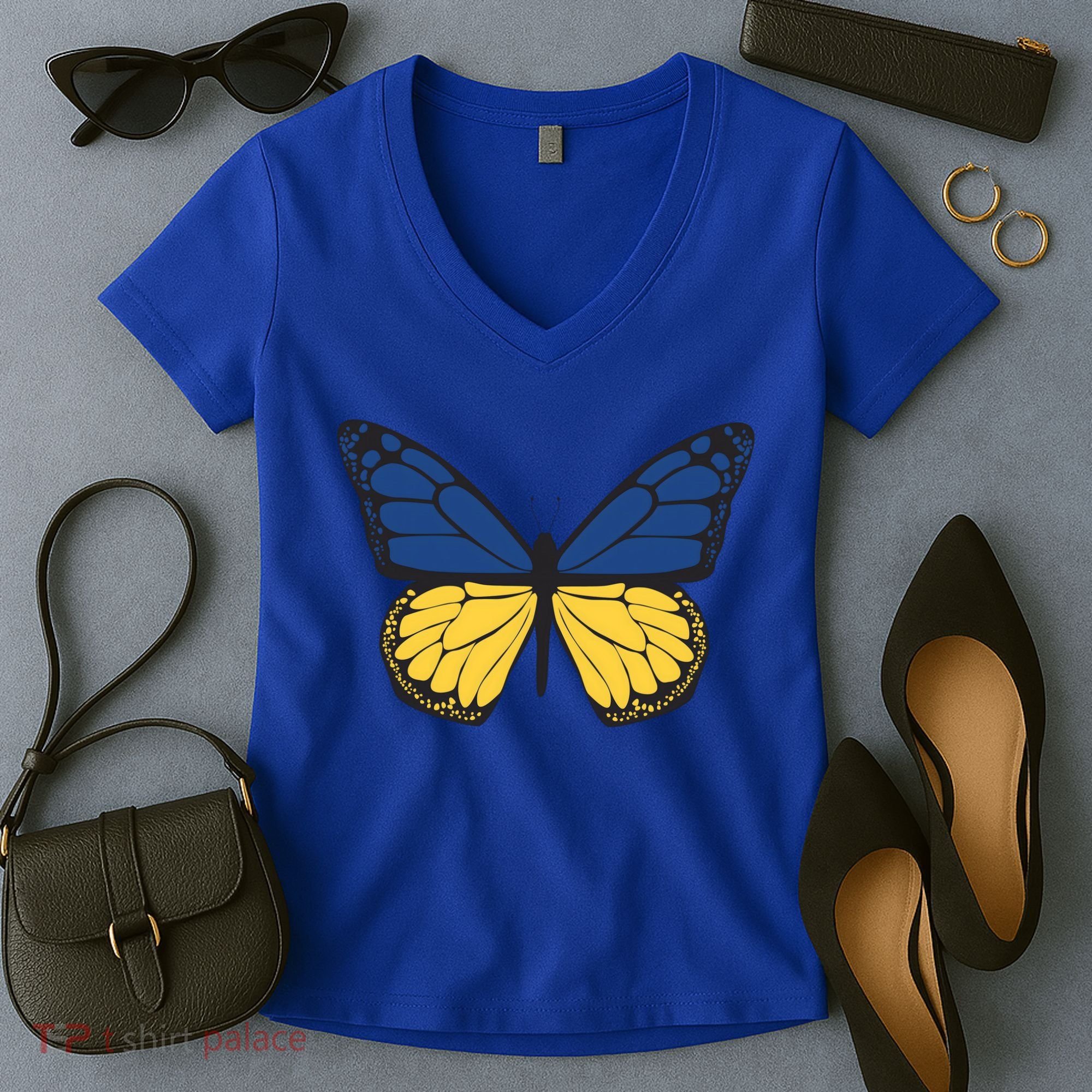 Ukraine Butterfly Illustration Women's V-Neck T-Shirt