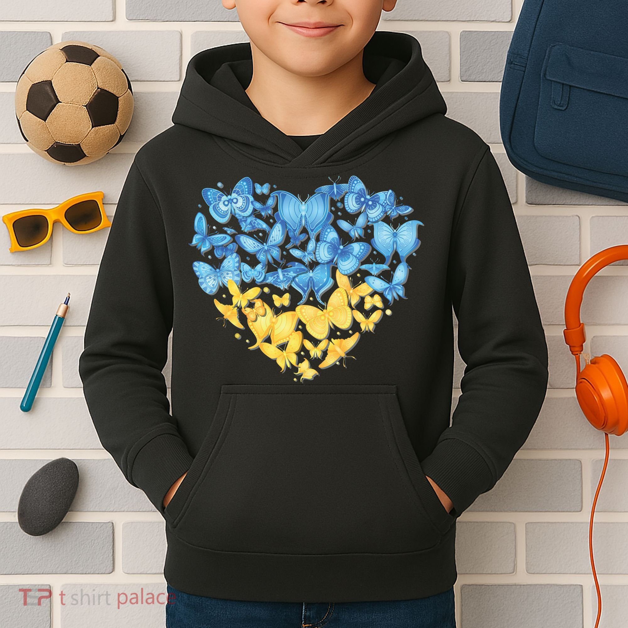 Ukrainian Butterfly Mashup Ukraine Flag Kids Hoodie