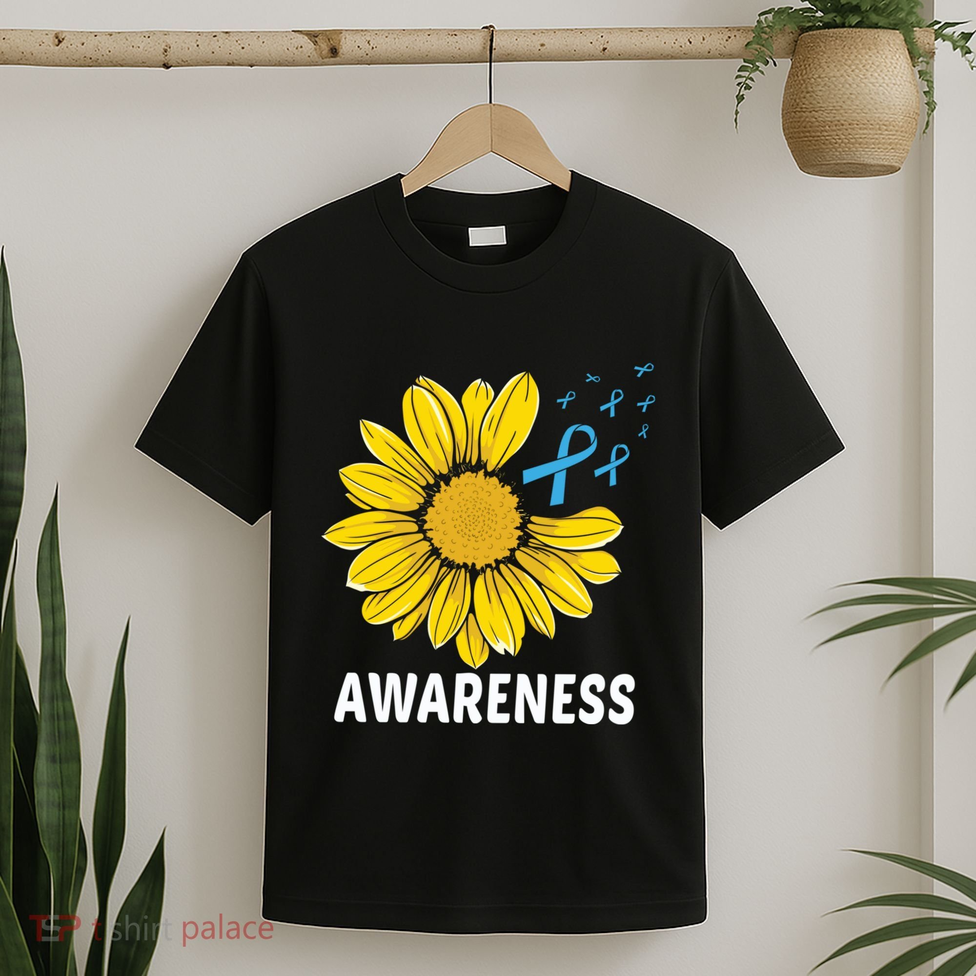 Unflower Blue Ribbon Prostate Colon Cancer Awareness Gifts T-Shirt