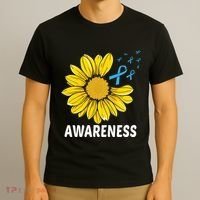 Unflower Blue Ribbon Prostate Colon Cancer Awareness Gifts T-Shirt thumb 3