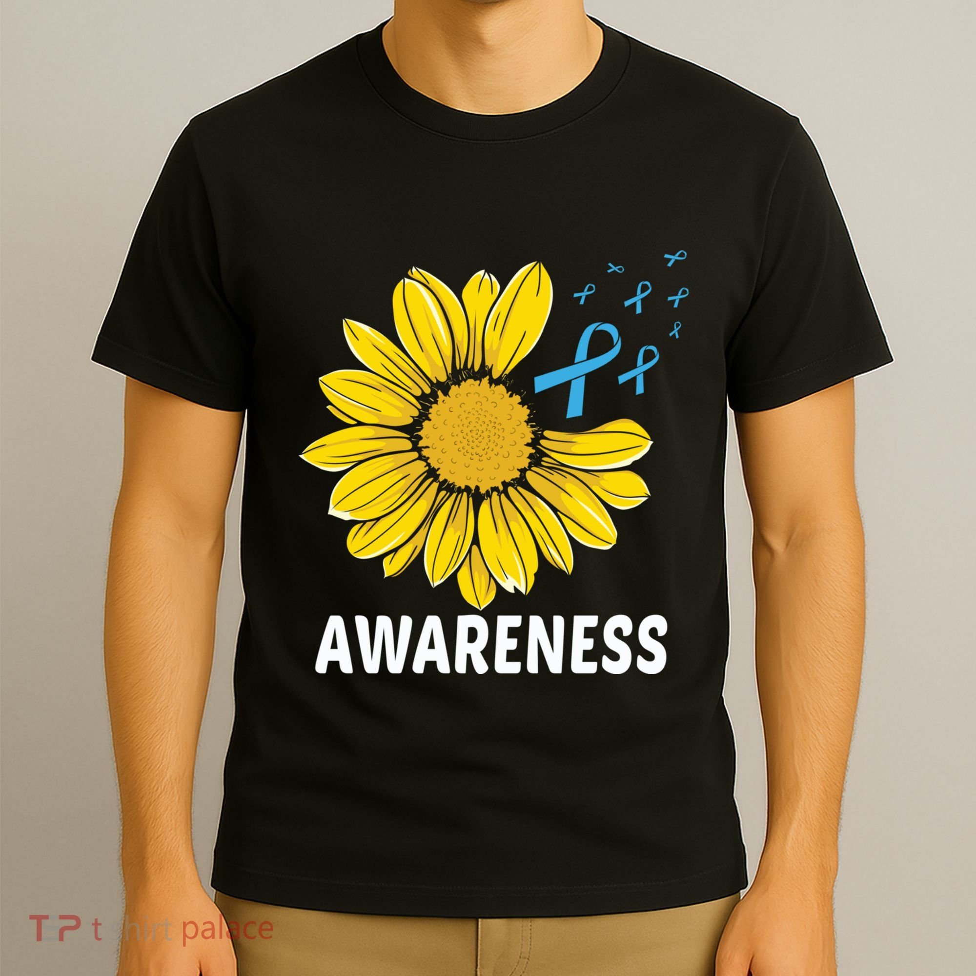 Unflower Blue Ribbon Prostate Colon Cancer Awareness Gifts T-Shirt