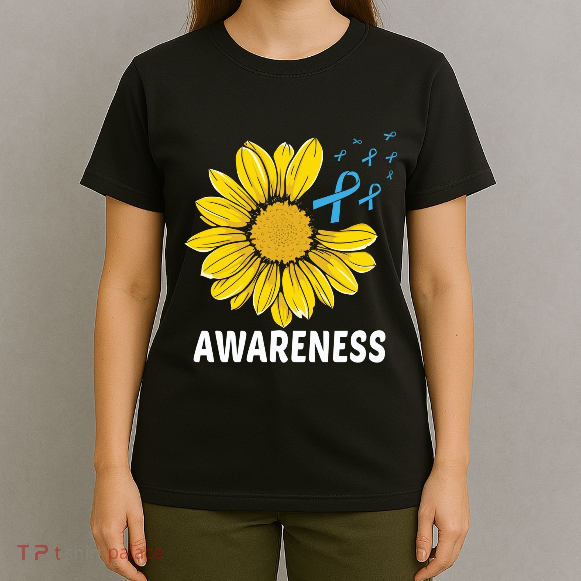 Unflower Blue Ribbon Prostate Colon Cancer Awareness Gifts T-Shirt