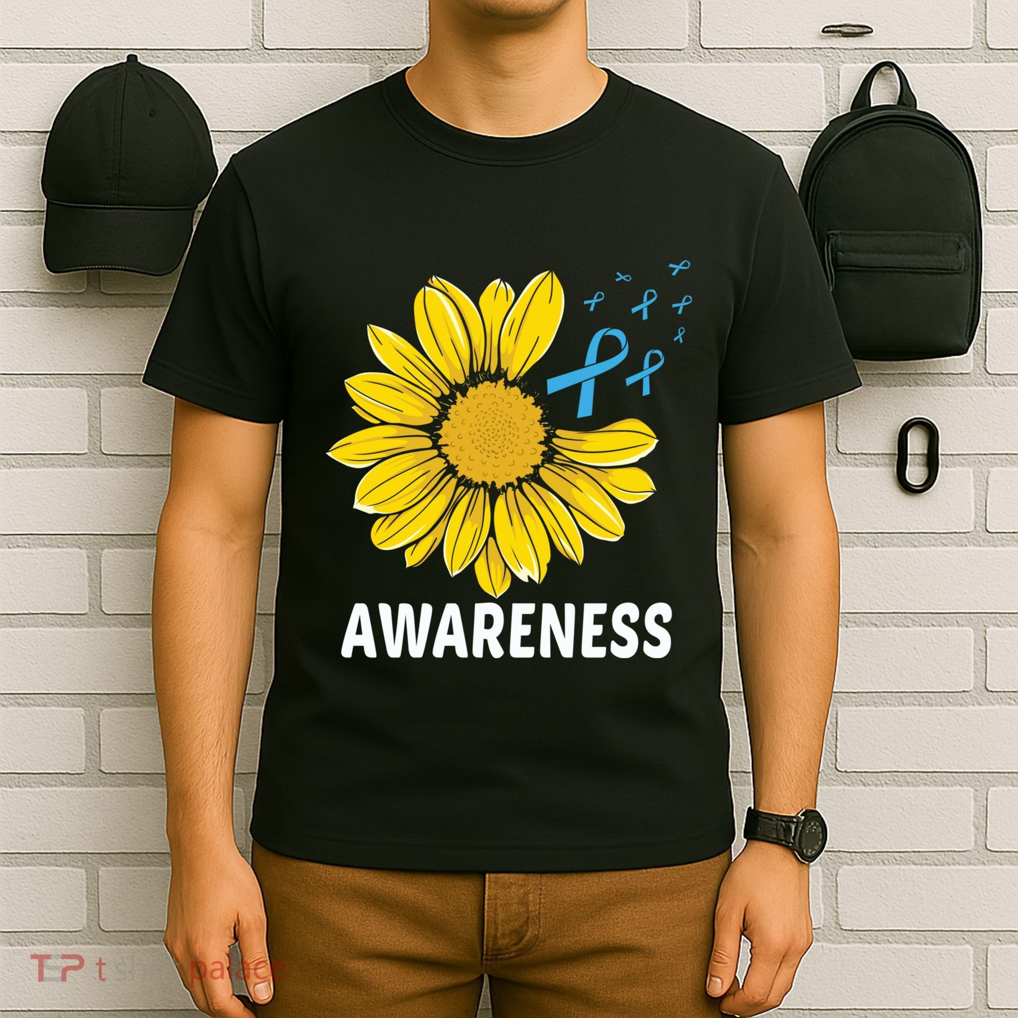 Unflower Blue Ribbon Prostate Colon Cancer Awareness Gifts T-Shirt