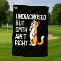 Undiagnosed But Something AinT Right Funny Cat Saying Meme Golf Towel thumb 1