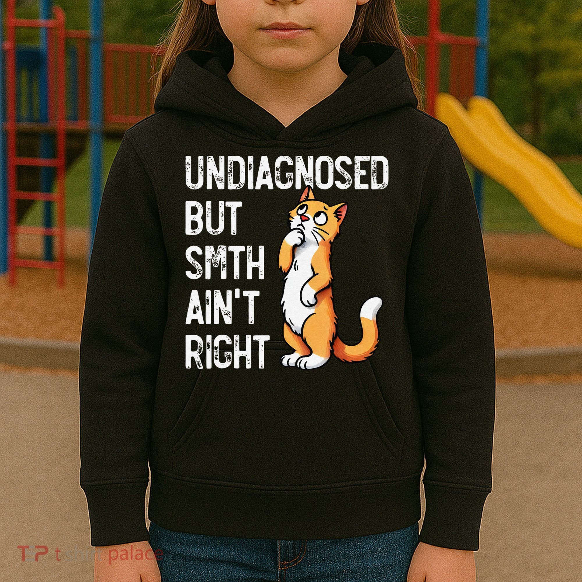 Undiagnosed But Something AinT Right Funny Cat Saying Meme Kids Hoodie