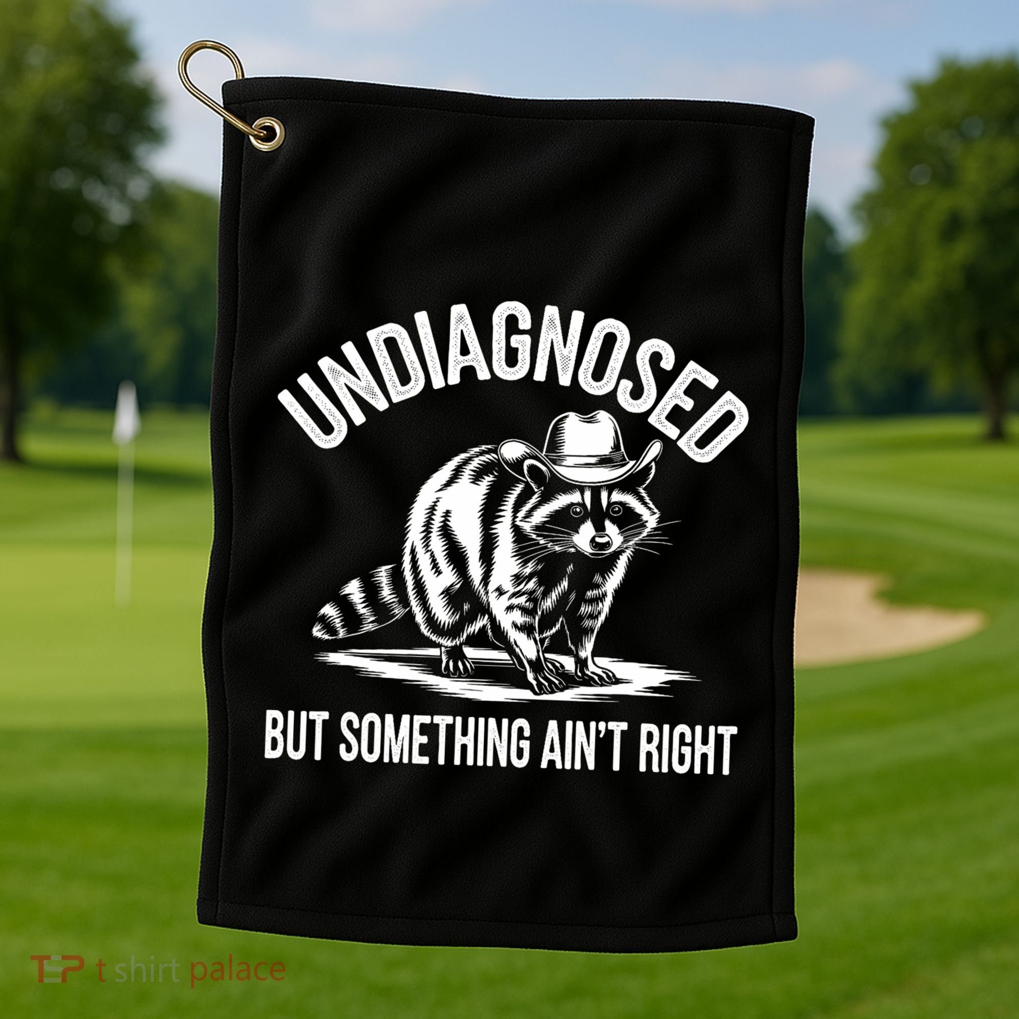 Undiagnosed But Something AinT Right Cowboy Funny Raccoon Golf Towel