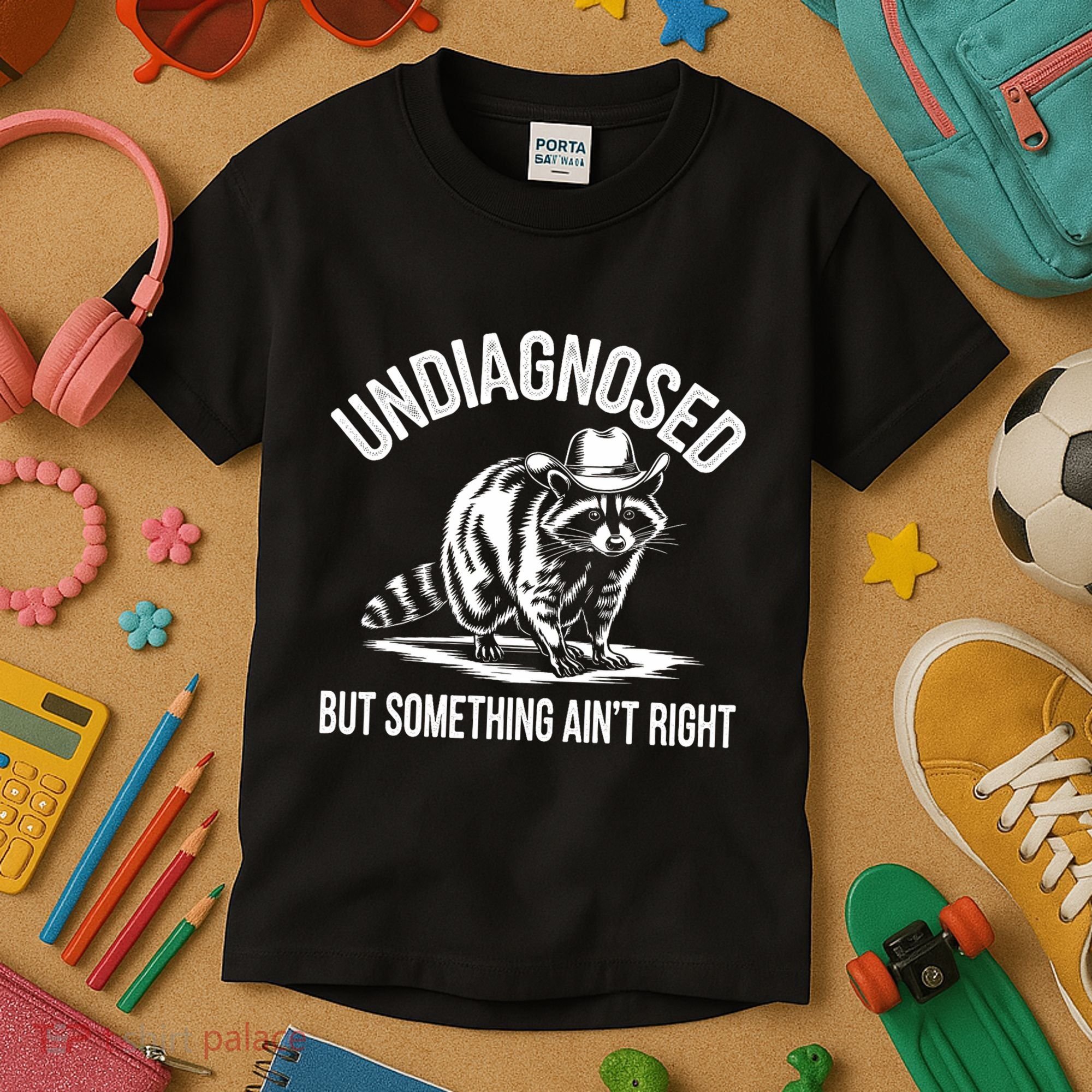 Undiagnosed But Something AinT Right Cowboy Funny Raccoon Kids T-Shirt