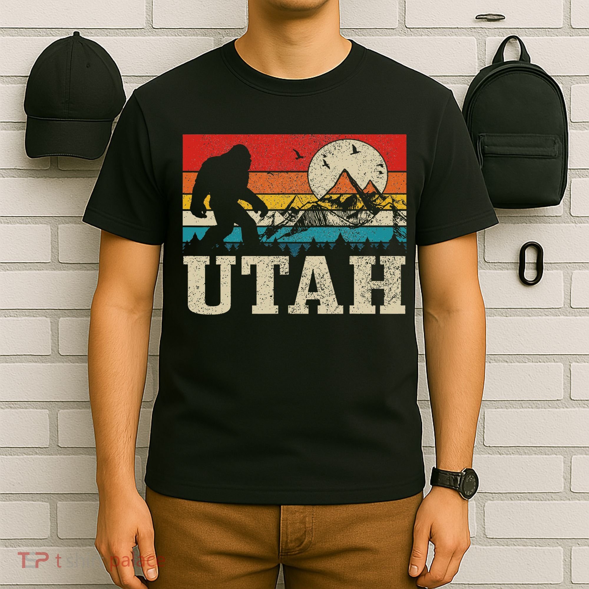 Utah Bigfoot Vintage Mountains Hiking Camping Hunter Gift T-Shirt