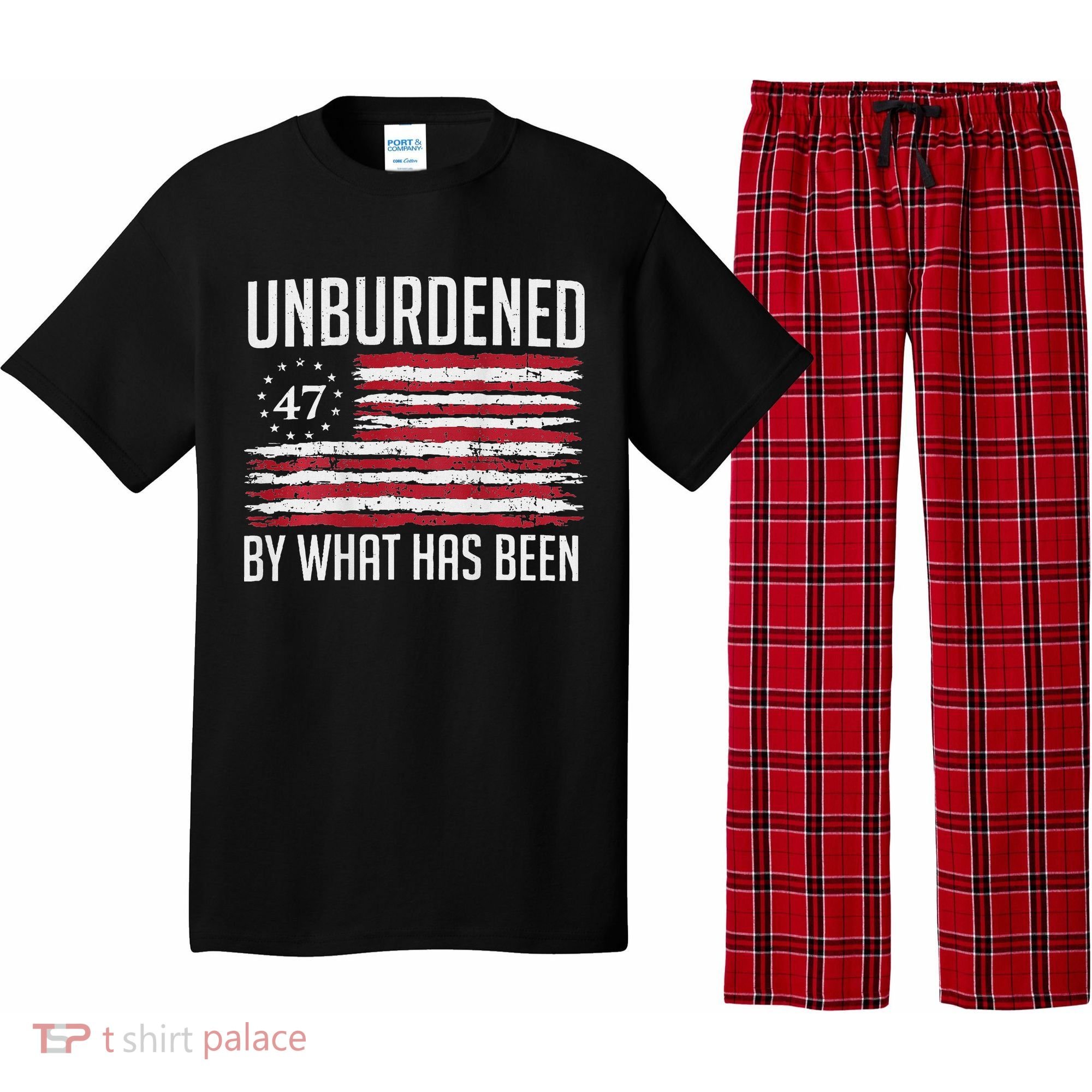 Unburdened By What Has Been Trump 47 Retro Us Flag Pajama Set