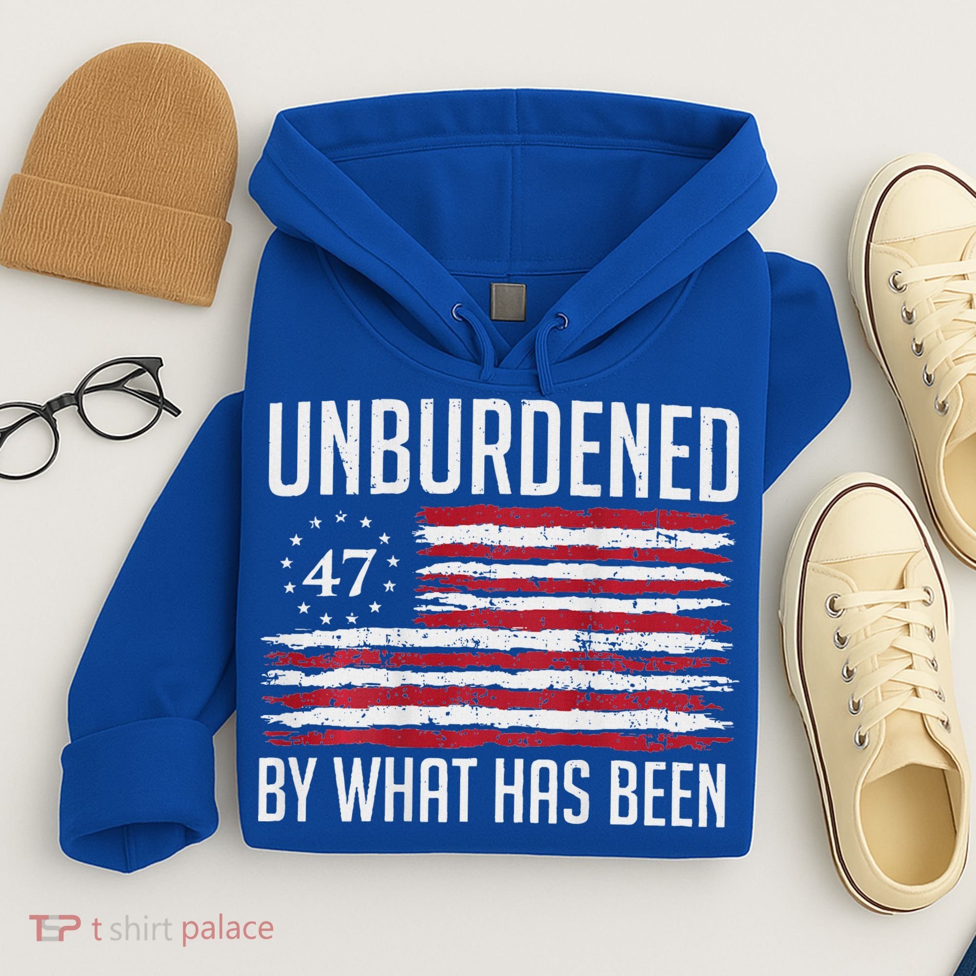 Unburdened By What Has Been Trump 47 Retro Us Flag Hoodie