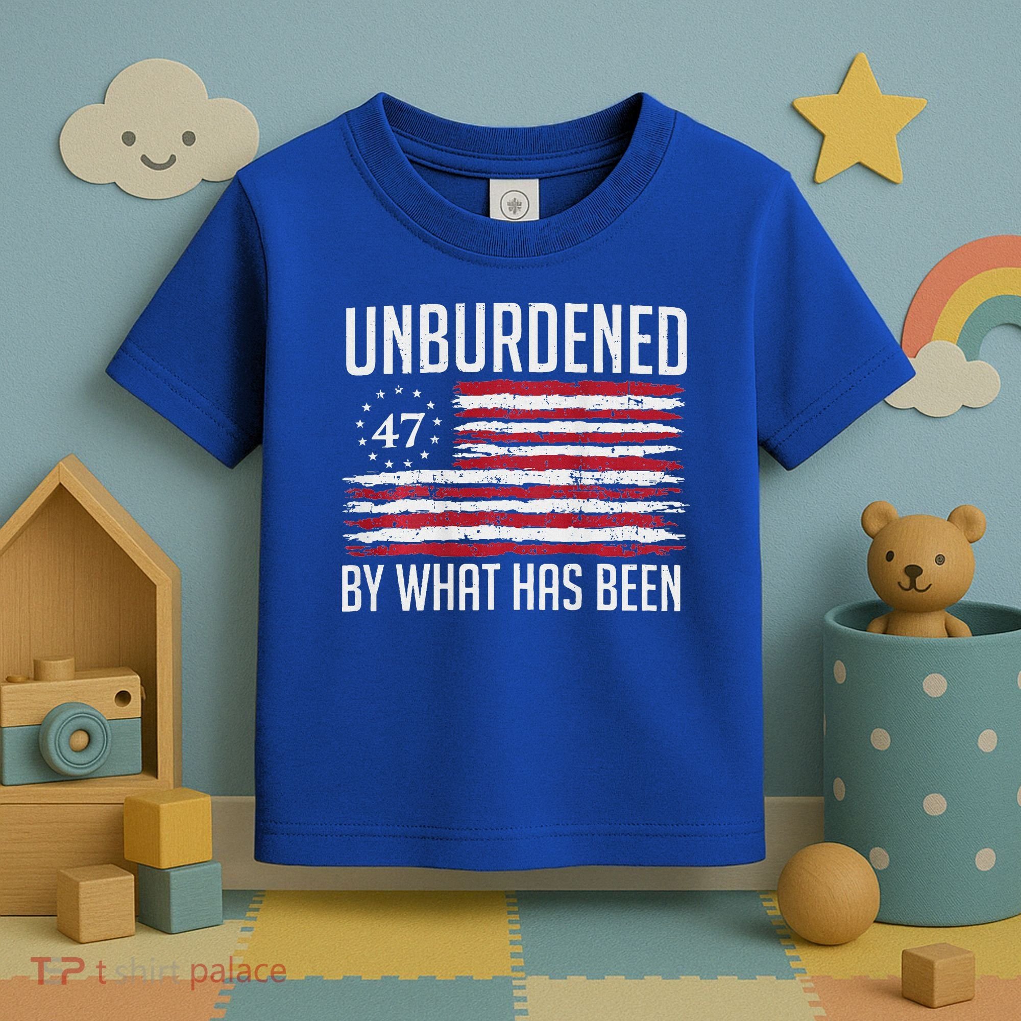Unburdened By What Has Been Trump 47 Retro Us Flag Toddler T-Shirt