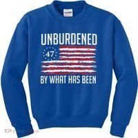 Unburdened By What Has Been Trump 47 Retro Us Flag Kids Sweatshirt thumb 0