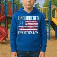 Unburdened By What Has Been Trump 47 Retro Us Flag Kids Hoodie thumb 2