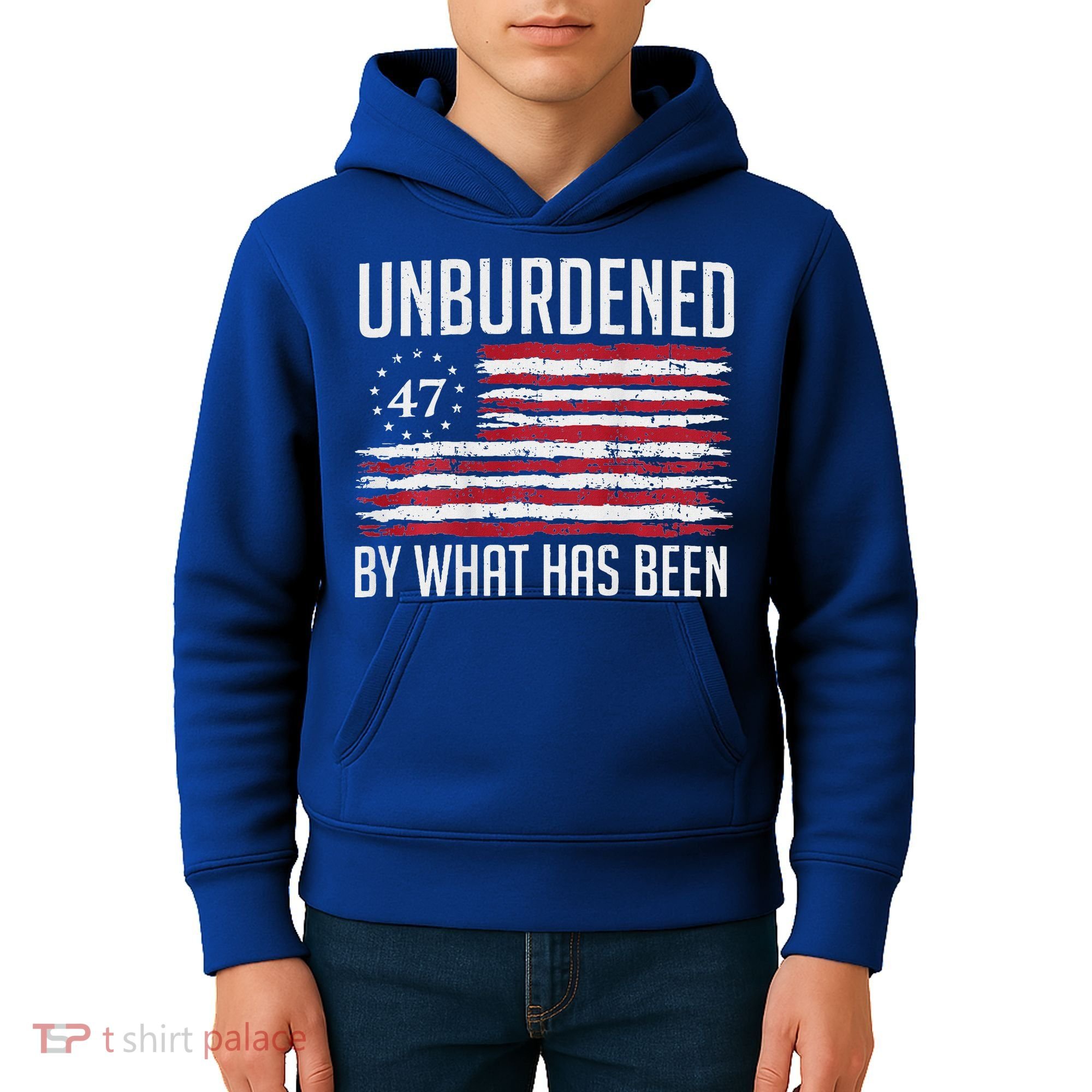 Unburdened By What Has Been Trump 47 Retro Us Flag Kids Hoodie