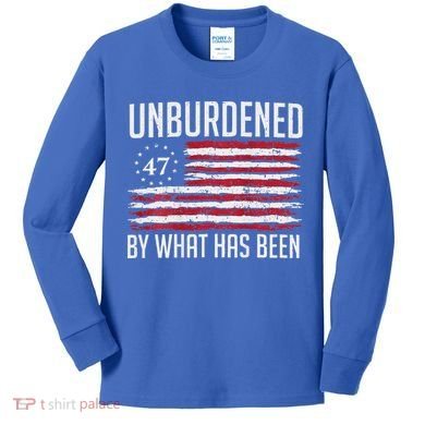 Unburdened By What Has Been Trump 47 Retro Us Flag Kids Long Sleeve Shirt