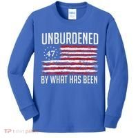 Unburdened By What Has Been Trump 47 Retro Us Flag Kids Long Sleeve Shirt thumb 0