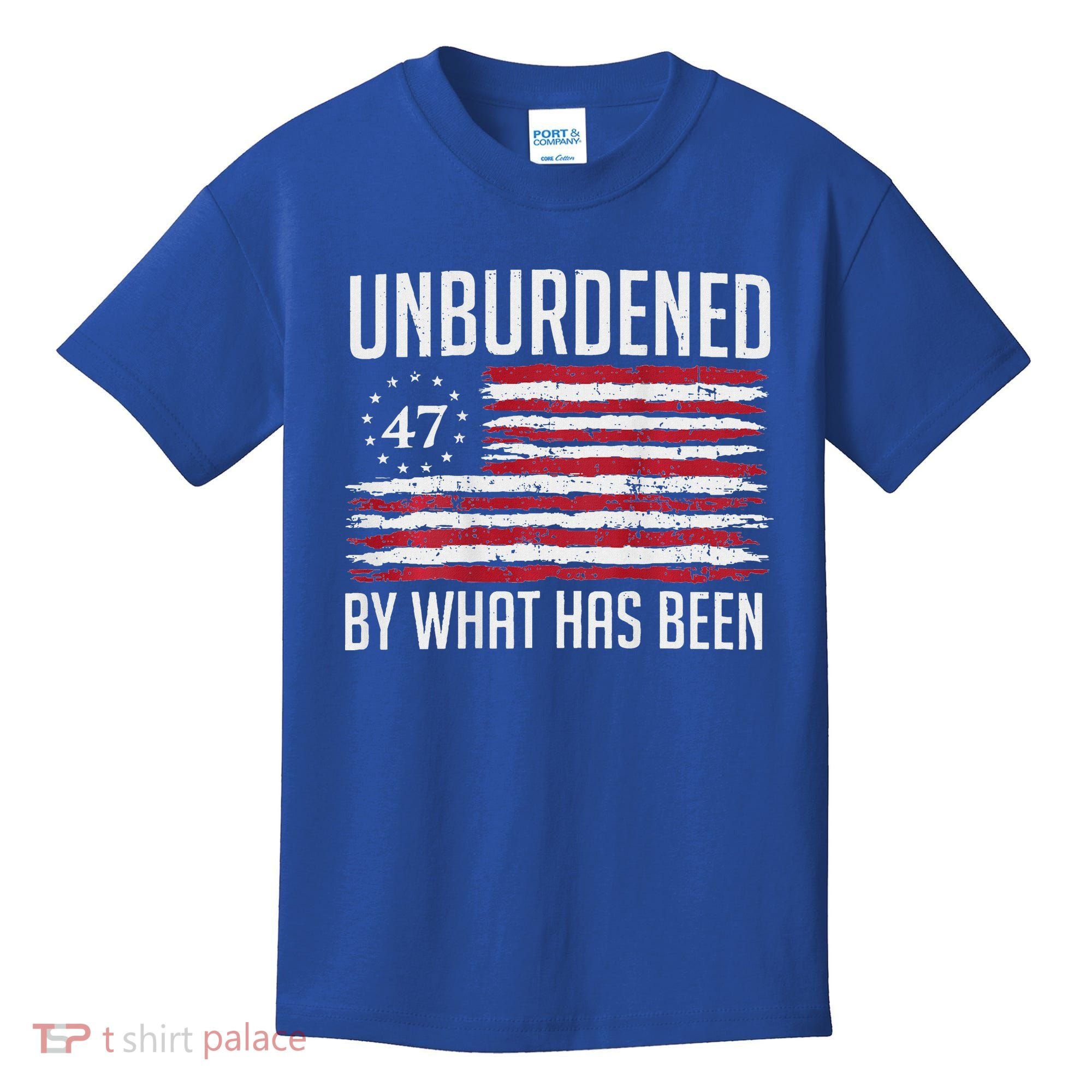 Unburdened By What Has Been Trump 47 Retro Us Flag Kids T-Shirt
