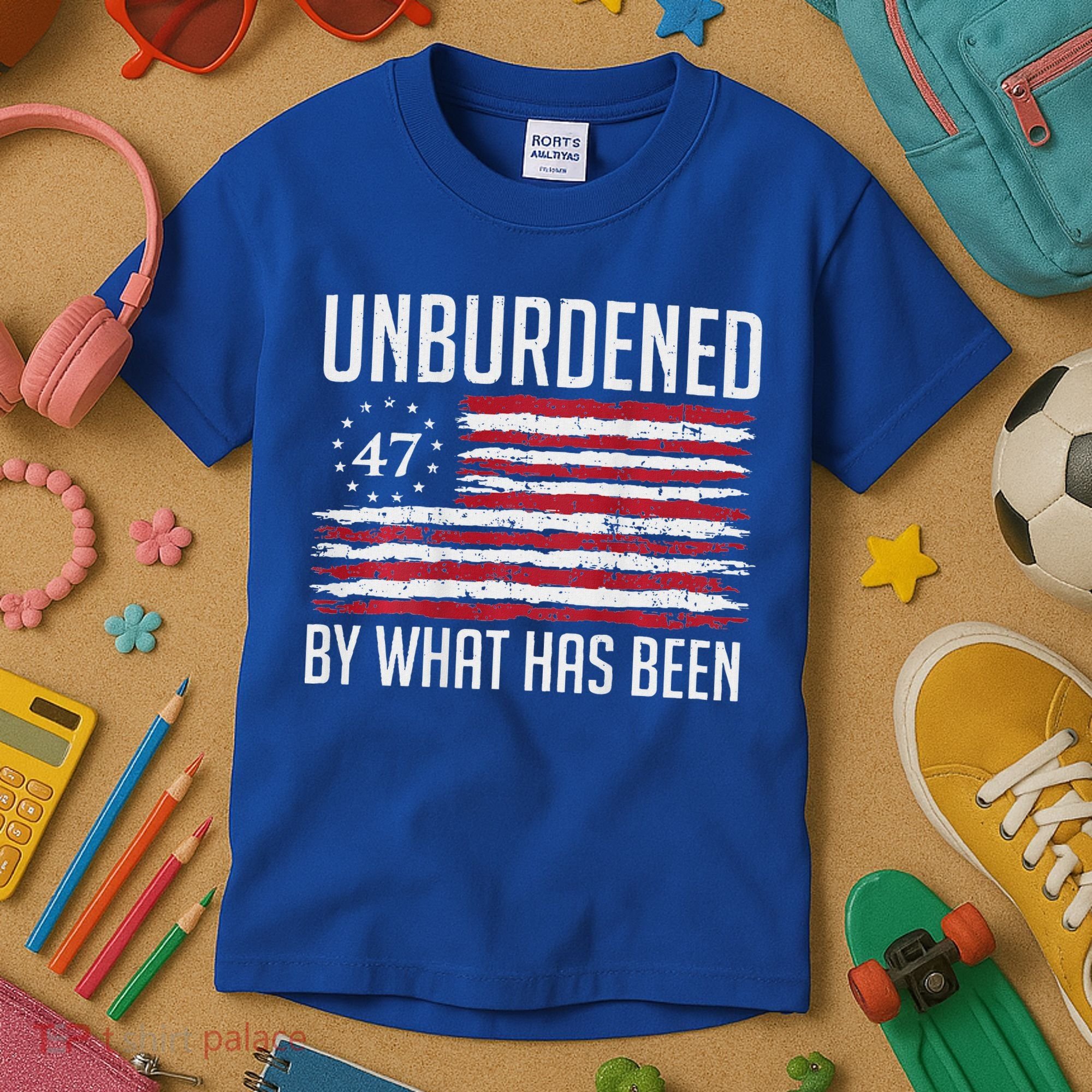 Unburdened By What Has Been Trump 47 Retro Us Flag Kids T-Shirt