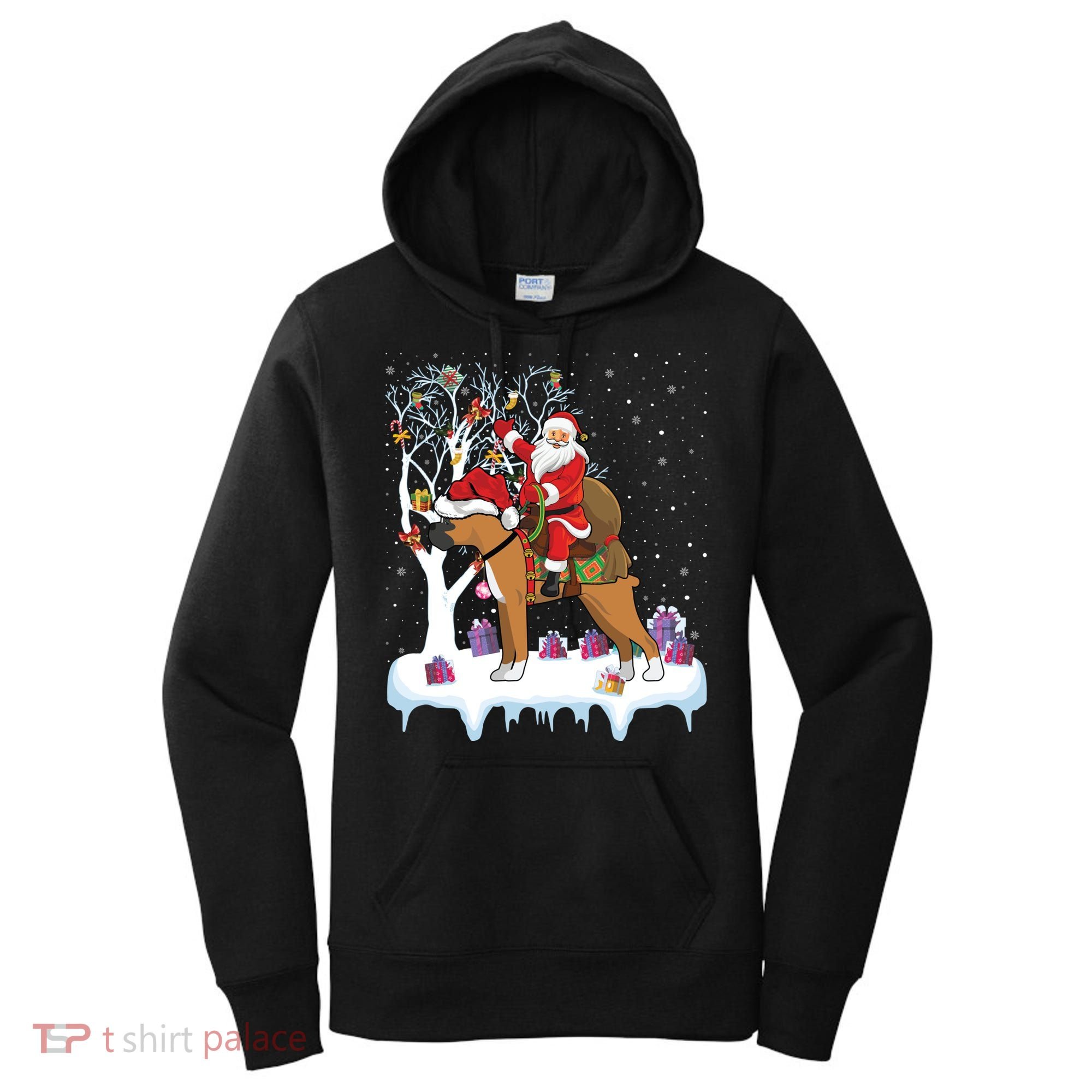 Ugly Boxer Xmas Gift Funny Santa Riding Boxer Dog Christmas Gift Women's Hoodie