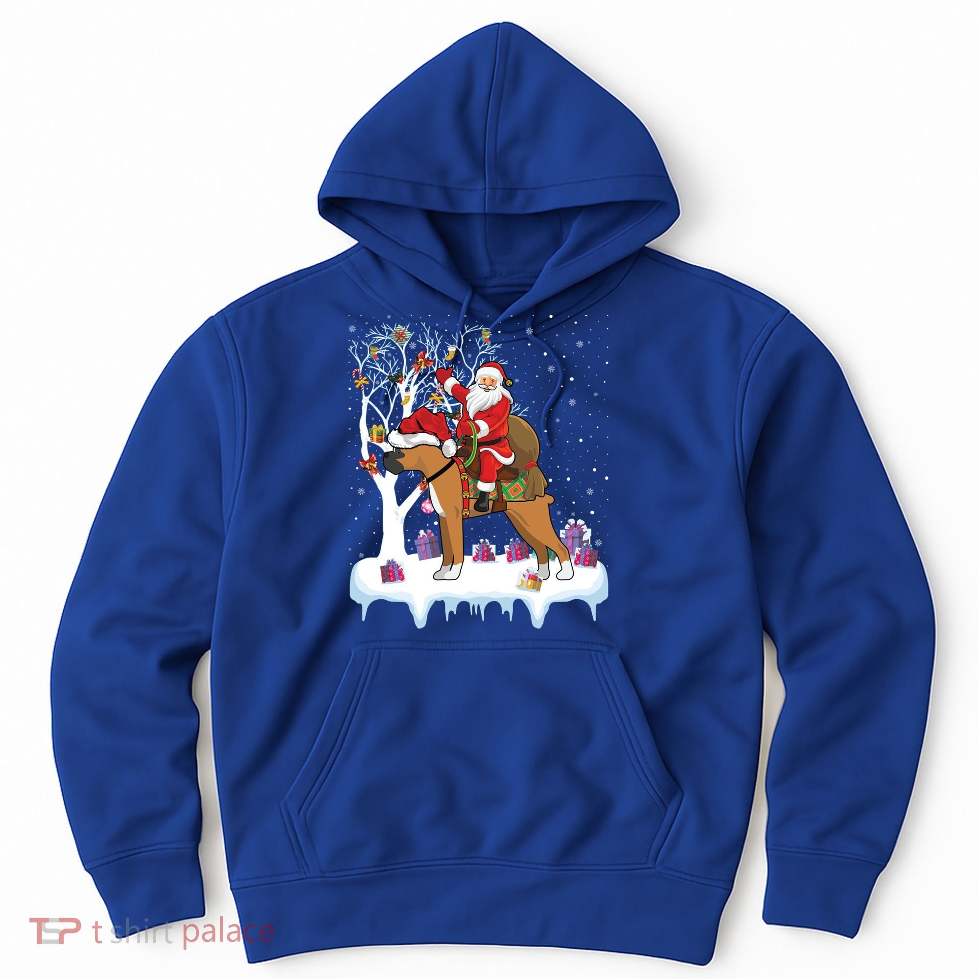 Ugly Boxer Xmas Gift Funny Santa Riding Boxer Dog Christmas Gift Hoodie