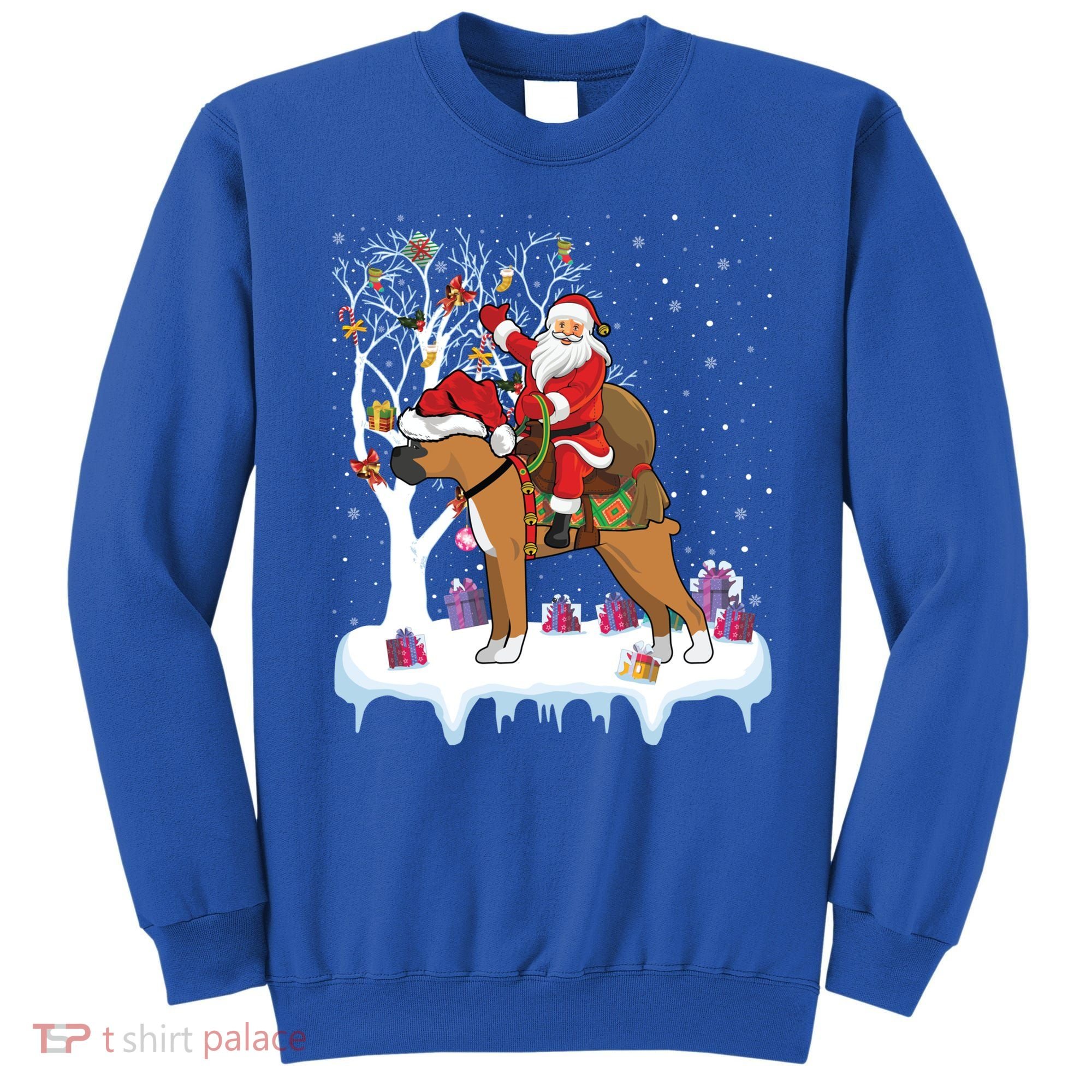 Ugly Boxer Xmas Gift Funny Santa Riding Boxer Dog Christmas Gift Sweatshirt