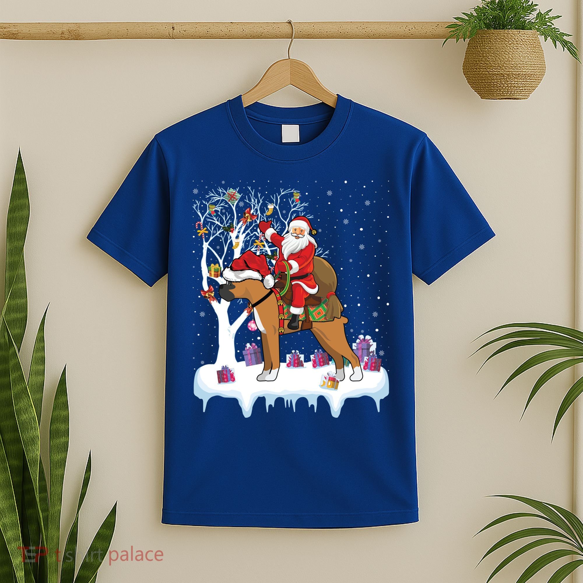 Ugly Boxer Xmas Gift Funny Santa Riding Boxer Dog Christmas Gift T-Shirt