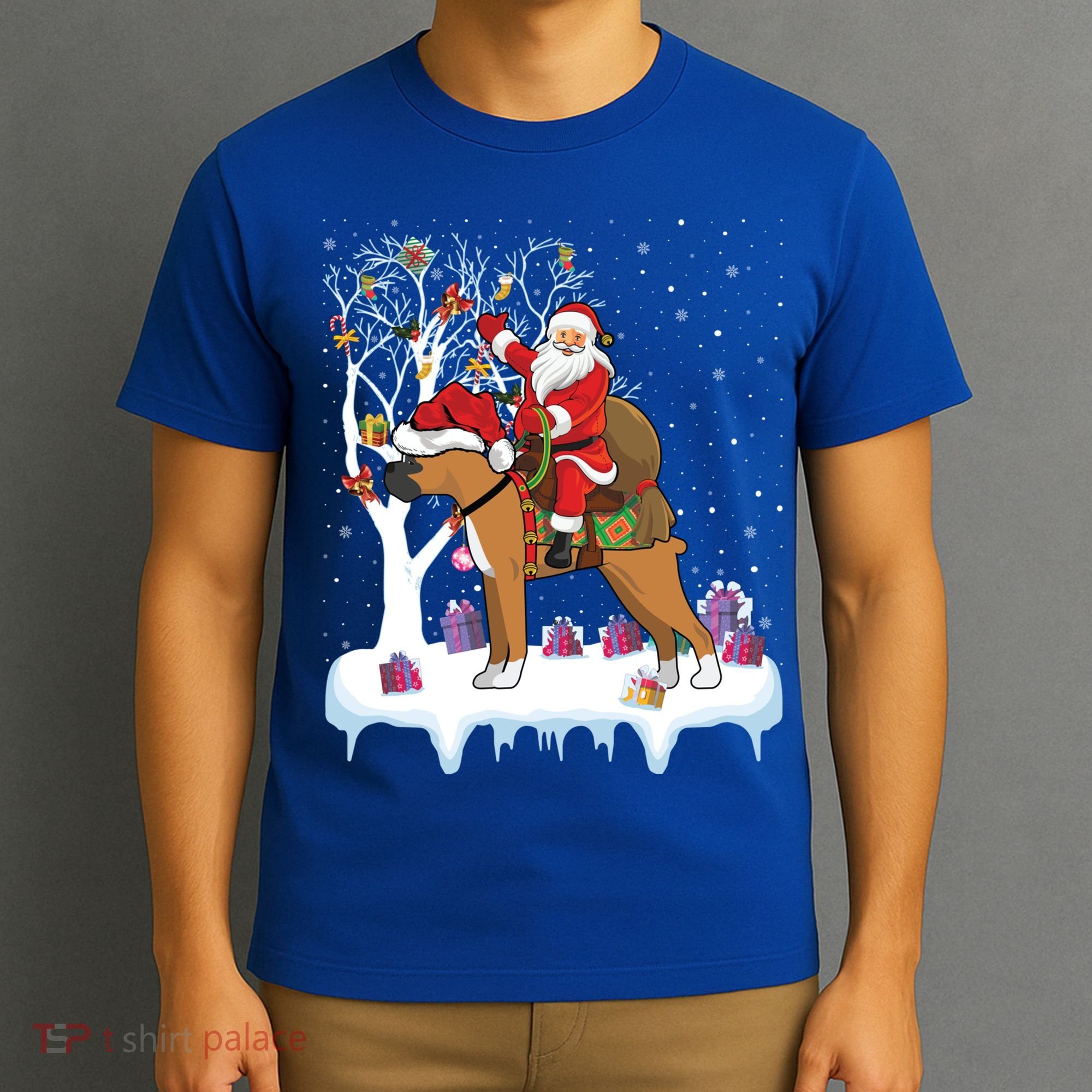 Ugly Boxer Xmas Gift Funny Santa Riding Boxer Dog Christmas Gift T-Shirt