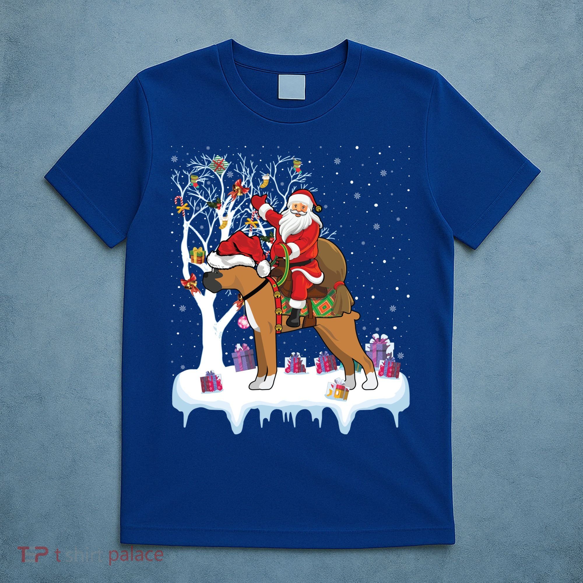 Ugly Boxer Xmas Gift Funny Santa Riding Boxer Dog Christmas Gift T-Shirt