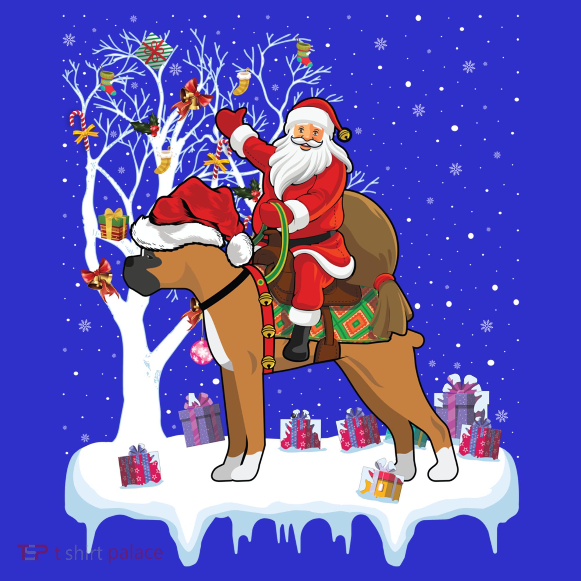 Ugly Boxer Xmas Gift Funny Santa Riding Boxer Dog Christmas Gift T-Shirt