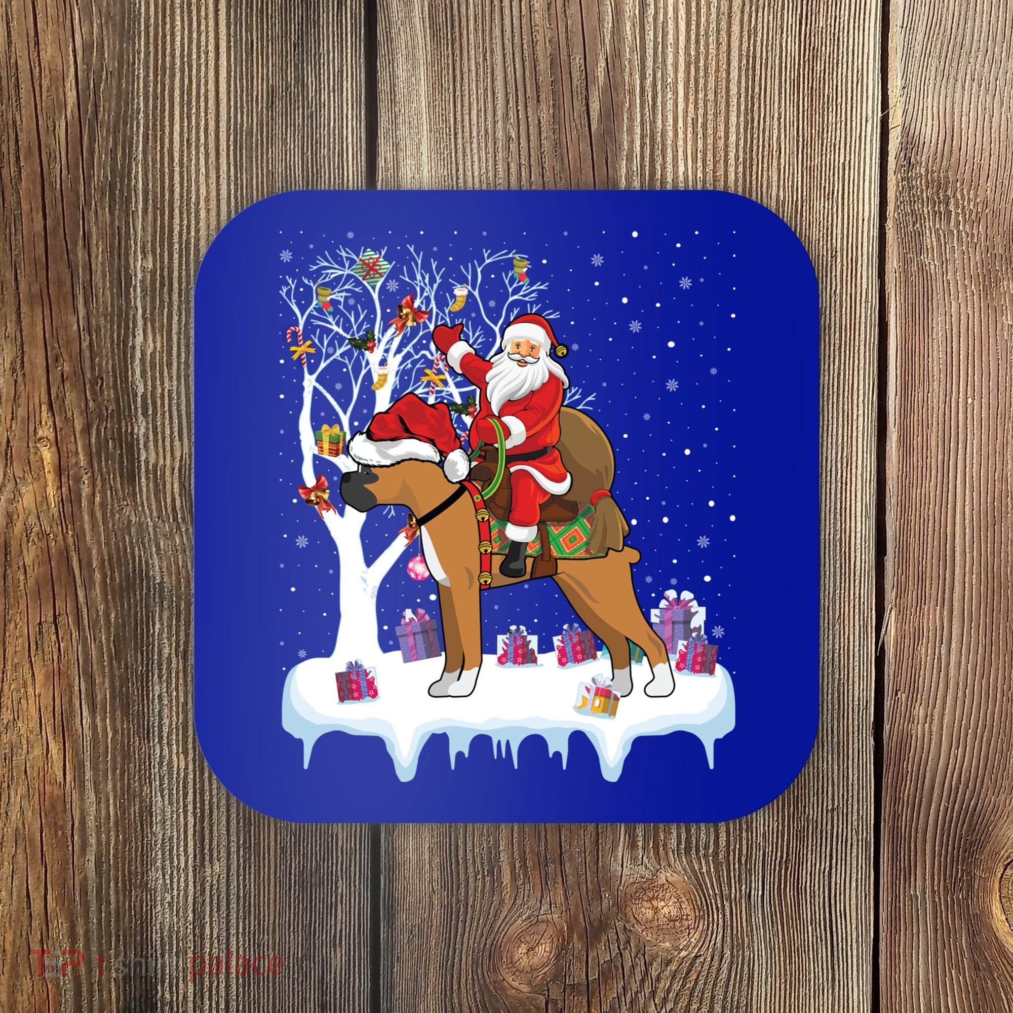 Ugly Boxer Xmas Gift Funny Santa Riding Boxer Dog Christmas Gift Coaster